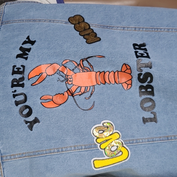 Denim Vest Size Small Light Blue Eclectic FRIENDS Fan Lobster Mermaid Fun Unique - Picture 7 of 9